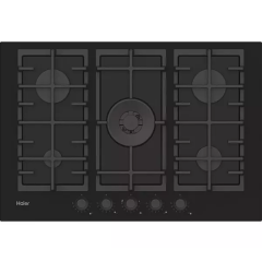 Haier HAVG75S2B 70Cm, 5 Burner Gas Hob With Wok Burner Black
